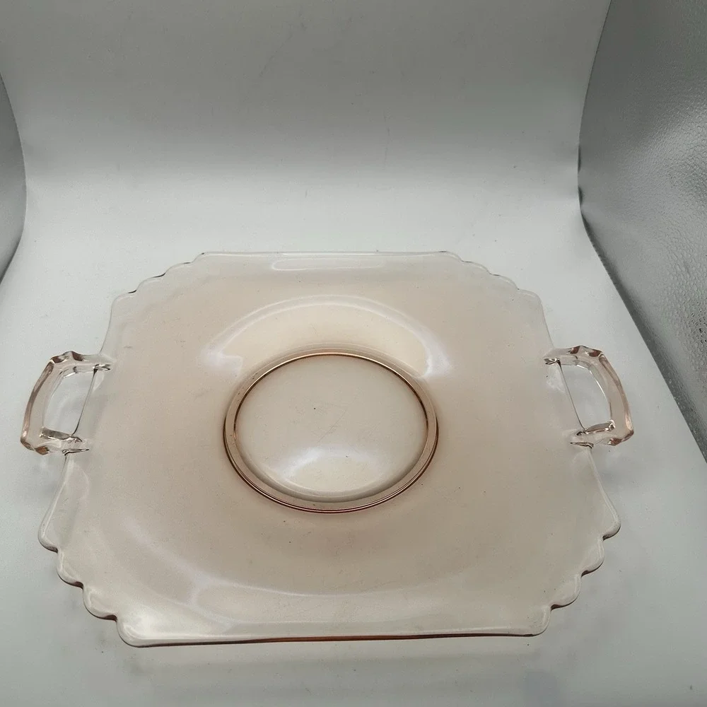 Pink Depression Glass Bowl With Handles Cottage Prairie Feminine Scalloped Decor